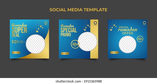 Set Ramadan Sale Square Banner Promotion Template. Suitable For Web Promotion And Social Media Template Post For Ramadan Kareem Greeting Card, Event, And Etc. Vector Illustration.