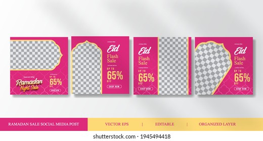 Set Ramadan Sale Square Banner social media post Template. Suitable for social media post and web internet ads. editable vector illustration and organized layer.