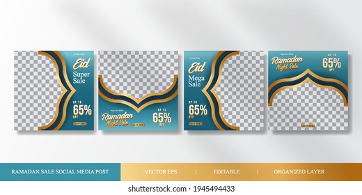 Set Ramadan Sale Square Banner social media post Template. Suitable for social media post and web internet ads. editable vector illustration and organized layer.