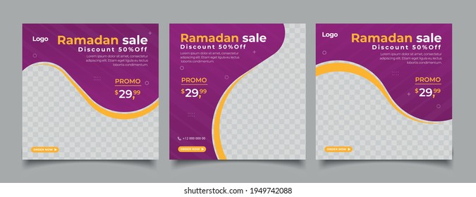 Set Ramadan Sale Square Banner Promotion Template.