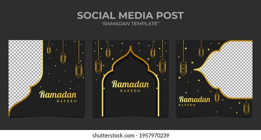 Set of ramadan sale square banner templates on black background. It is suitable for greeting card, social media post, ramadan poster, web ads, etc.