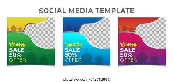 Set ramadan sale square banner promotion template. Suitable for web promotion and social media template post for Ramadan kareem greeting card, event, and etc.