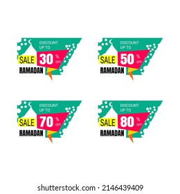 Set of ramadan sales banner tag labels. discount and best offer tag, Flat Design Element for Sticker, Badge, Logo, Banner, Design Vector Template.