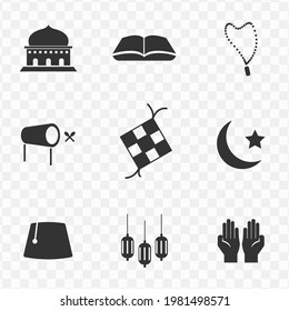 Set Of Ramadan Simple Vector Icons In Dark Color And Transparent Background(png). Vector Illustration.