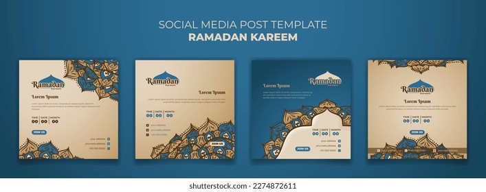 Set of ramadan social media post template with hand drawn of mandala design