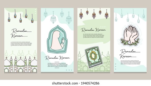 Set Of Ramadan Social Media Template Banner With Islamic Ornament Drawing