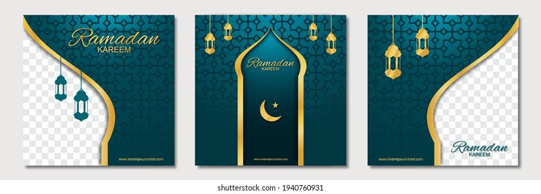 Set von ramadan quadratischen Banner-Template-Design mit einem Platz für Fotos. Geeignet für Social Media Post, Instagram und Web-Werbung. Vektorgrafik