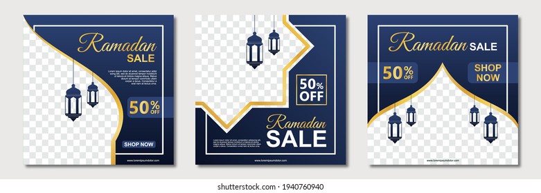 Set of ramadan square banner template design with a place for photos. Suitable for social media post, instagram and web internet ads. Vector illustration