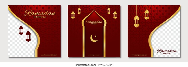 Set of ramadan square banner template design with a place for photos. Suitable for social media post. Vector illustration