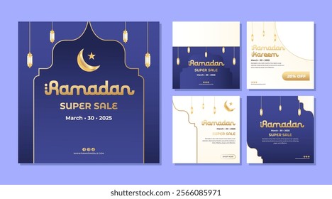 Set of Ramadan square banner template design with a place for photos Suitable for social media post