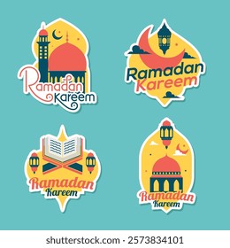 Set of ramadan sticker or label design. Sticker set of Ramadan holy month illustration