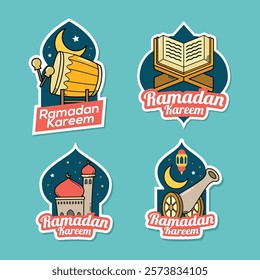 Set of ramadan sticker or label design. Sticker set of Ramadan holy month illustration
