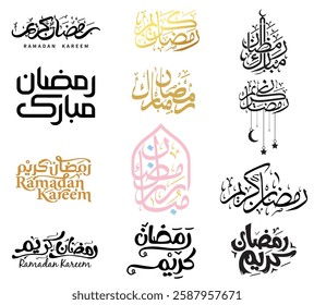 set of ramadan text at white background. ramadan mubarak, Ramadan kareem calligraphy text for poster and designs.