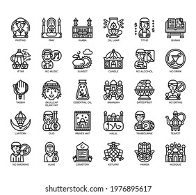 Set of Ramadan thin line and pixel perfect icons for any web and app project. 