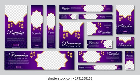conjunto de banderas web de ramadán de tamaño estándar con un lugar para las fotos. Diseño de plantillas de Ramadán. ilustración vectorial