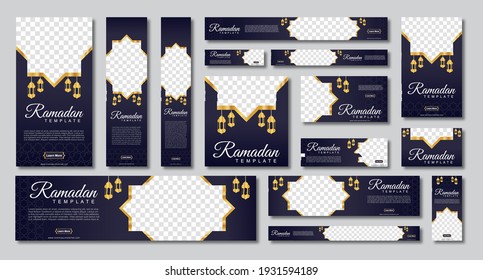 set of ramadan web banners of standard size with a place for photos. Ramadan template design. vector illustration