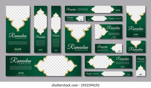 set of ramadan web banners of standard size with a place for photos. Ramadan template design. vector illustration
