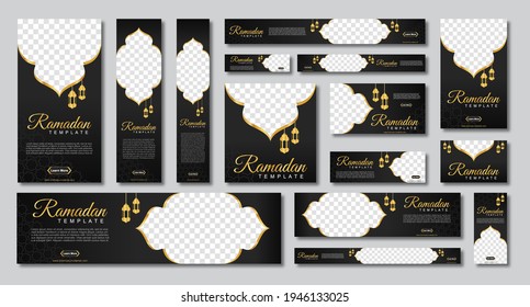 conjunto de banderas web de ramadán de tamaño estándar con un lugar para las fotos. Diseño de plantillas de Ramadán. ilustración vectorial