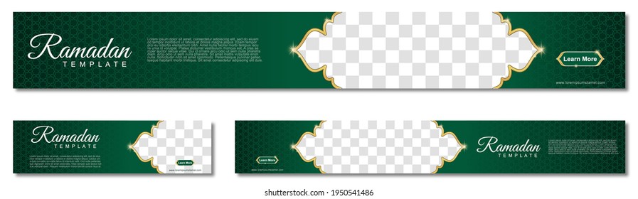 conjunto de banderas web de ramadán de tamaño estándar con un lugar para las fotos. Diseño de plantillas de Ramadán. ilustración vectorial