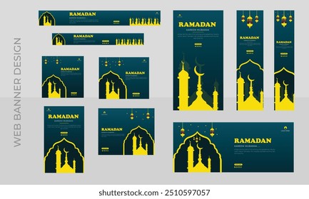 Conjunto de Anuncios de Web Ramadán Plantilla de diseño de Ilustración vectorial de tamaño estándar