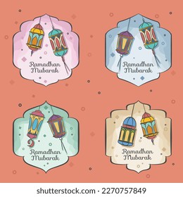 Set of Ramadhan labels theme with fanoos lantern decoration and soft color background