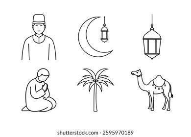 Set of a Ramadhan line art vector ornament .