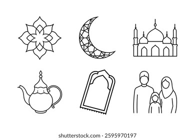 Set of a Ramadhan line art vector ornament .