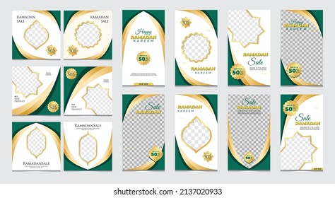 Set of Ramadhan sale social media promotion for business. Social media post Ramadan discount template. Copy space for discount tag or content promo product.