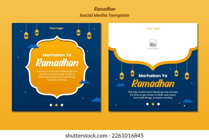 Set of Ramadhan social media posts for a business. Social media post for Ramadan event. Copy space for a discount tag or content promo product.