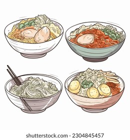 Set of Ramen in bowl illustration vector