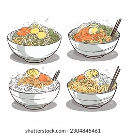 Set of Ramen in bowl illustration vector
