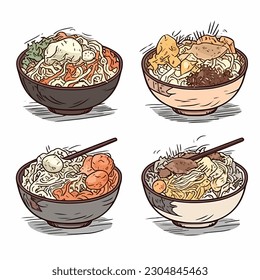 Set of Ramen in bowl illustration vector