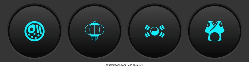 Set Ramen, Korean lantern, South flag and Kimono icon. Vector