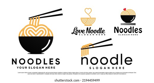 Set of ramen noodle logo design illustration for restaurant with creative concept Premium Vector