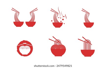 set of ramen noodle vector icon