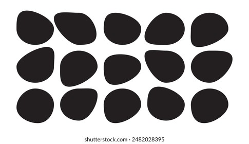 Set of random abstract liquid organic black irregular blotch shapes. Blob shapes collection. Vector Illustration.