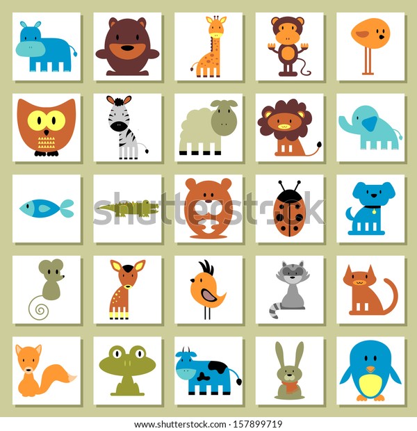 Set Random Animal Images Stock Vector Royalty Free 157899719
