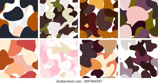Set of random army color seamless pattern backgrounds.