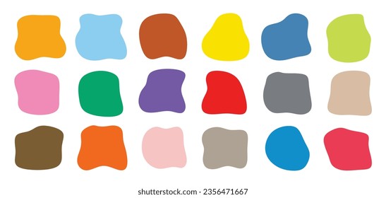 Set of random blob organic shape. Ink blob geometric round pattern. Liquid organic elements, spot different shapes and colors. Different blotch shapes collection. Vector illustration