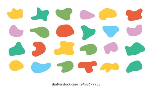 Set of random blob organic shape. Ink blob geometric round pattern. Liquid organic elements, spot different shapes and colors. Different blotch shapes collection. Vector illustration.