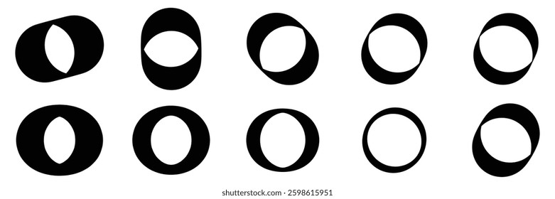 Set of Random circle edge contour shape, border element vector Illustration.