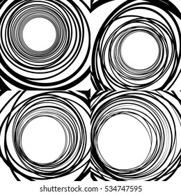 Set of random concentric rings, concentric circles geometric patterns. Abstract monochrome backgrounds.