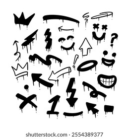 set of random graffiti doodle hand drawn with dripping wet paint vector design element