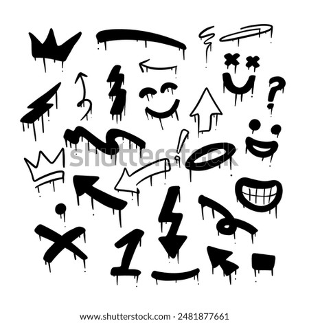 set of random graffiti spray paint drawing doodle hand drawn with melting paint vector design element
