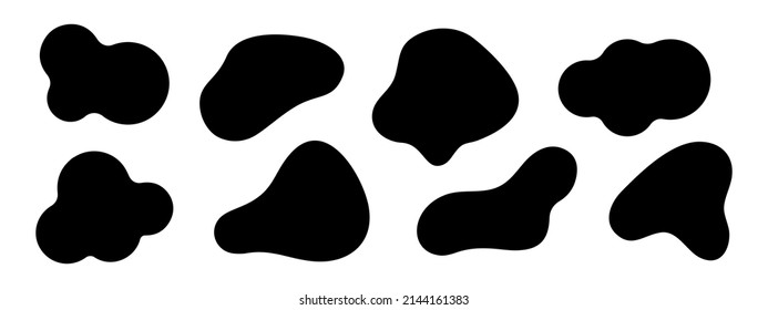 A set of random ink blots. Wrong drop shape. Abstract spot on a white background.