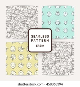 Set of random owls seamless patterns. Cute night birds. For coloring books, wrapping, printing, textile. Vector illustration