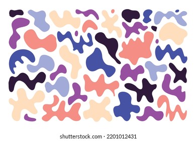 Set random shapes irregular form. Colorful blobs, liquid, colored organic blot smooth form. . Vector illustration