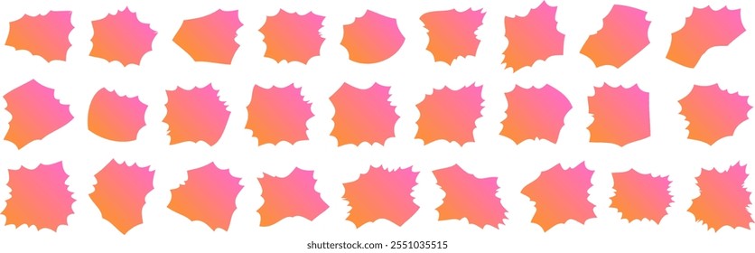 Set of random shapes with rough edges. Collection of abstract vector jagged elements. Irregular colorful vector stickers or labels