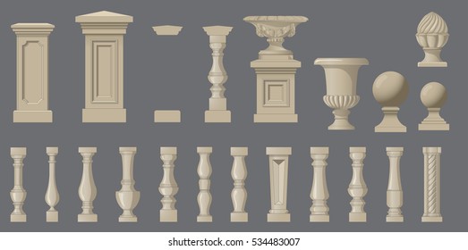 Set of random style balusters with stands