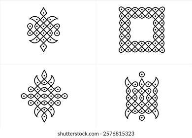 Set of Rangoli or Kolam design concept of Line drawing isolated on white background - vector illustration